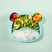 Am Azon Vente à Chaud Assiette en Silicone Dessin Animé Cuillère Courte Fourchette Vaisselle Ensemble Bébé Dîner Complémentaire Alimentation Assiette Divisée