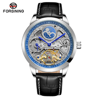 Montre automatique pour homme en cuir véritable, résistante à l'eau, avec phases lunaires, de luxe et sportive