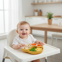 Assiette à ventouse en silicone de qualité alimentaire pour enfants, motif patte d'ours, anti-fuite, sans BPA, réutilisable, pour l'alimentation des tout-petits