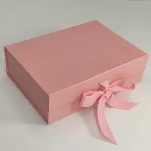 2024新年定制磁铁折叠纸扁平包装包装盒豪华磁性礼品盒粉色带磁铁封口