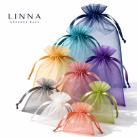 Pochette en organza transparente portable en gros, petit sac à cordon pour bijoux, accessoires, marquage de marque, emballage cadeau