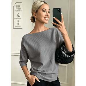 Suéter de Manga Murciélago con Hombros Descubiertos para Mujer, Color Gris, Talla [Indicar Talla], Top Transpirable de Viscosa - Product Image 1