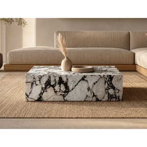 Mesa de Centro de Mármol Calacatta Violeta SH STONE de Plinto Bajo, Lujosa, Rectangular, de Estilo Nórdico Moderno para Decoración del Hogar y Sala de Estar - Product Image 1