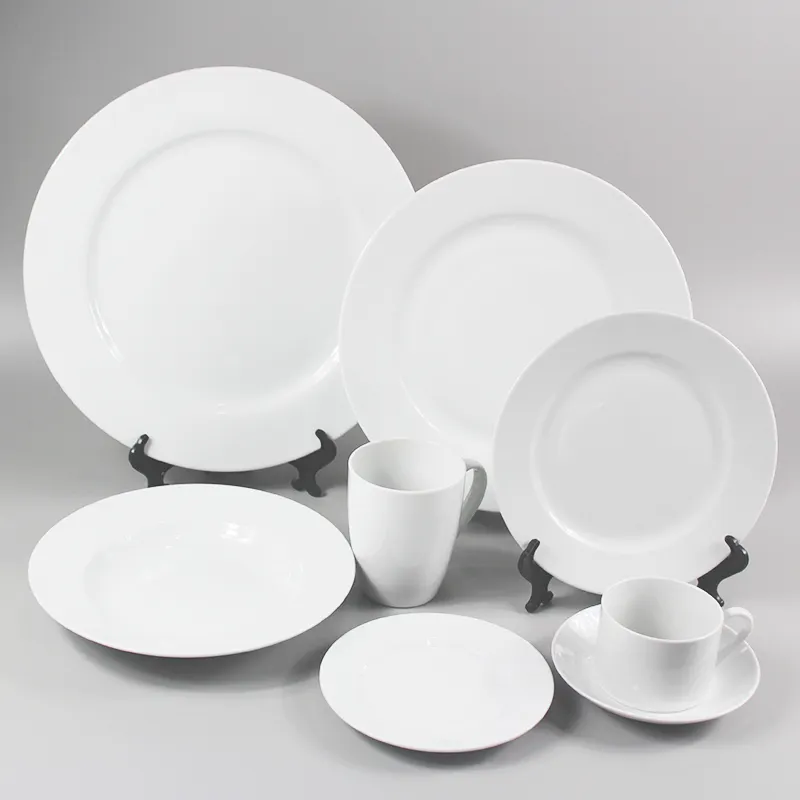 Yüksek düzenli çalışma plats porselen özel desen yemek setleri en iyi fiyat pürüzsüz yüzey beyaz yemek seti porselen