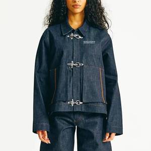 Custom Denim Jacket Lobster Raw Fireman Clasp Cropped <b>Carpenter</b> Mechanic Outerwear Bomber Workwear <b>Jeans</b> Denim Jackets - Product Image 1