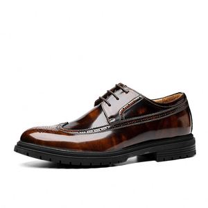 Chaussures décontractées pour hommes à semelle en cuir, style anglais, bout sculpté, semelle épaisse, pour affaires - Product Image 5