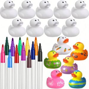 2 Inch White Blank <b>Creative</b> Rubber Ducks With Pens of 12 Colors Pool Float Diy Crafts Birthday <b>Gifts</b> for Kids - Product Image 1