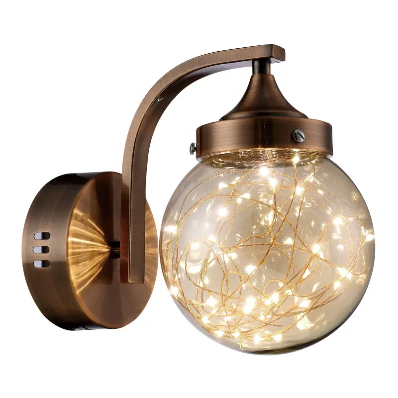 Decorative Led Wall Lamp glass Night Reading Lamp Home Stairs Vintage Loft Sconce Wall Lights Glass Ball Gold LED lighting
