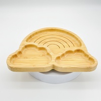 Assiettes en bambou pour bébés sans BPA ventouse en silicone solide facile à nettoyer trois grilles divisées pour les enfants à manger couleur arc-en-ciel
