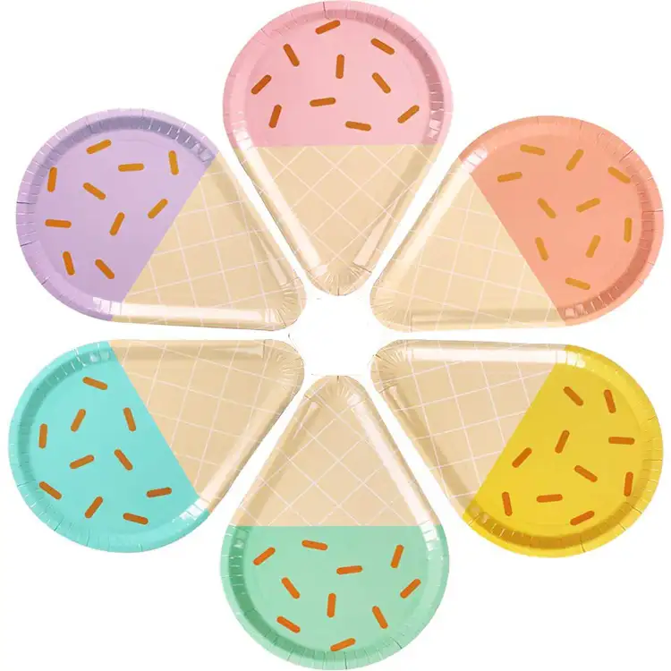 Placas de papel biodegradables desechables para helado, platos de papel de fiesta con forma personalizada