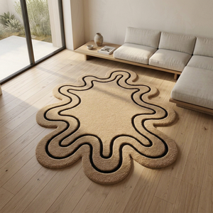 Tapis en laine tufté à la main, incurvé, à base radiale concave, pour salon circulaire - Product Image 1