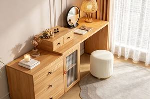 Scandinavian Solid Birch Makeup Vanity With <b>Storage</b> Cabinet And Mirror <b>For</b> Bedroom - Product Image 5