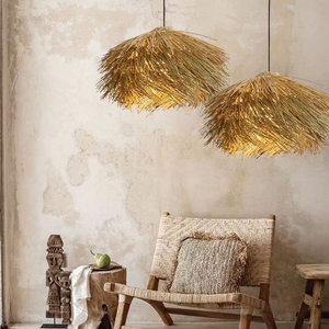 <span class=keywords><strong>Lampadario</strong></span> Retrò in Rattan a Forma di <span class=keywords><strong>Cappello</strong></span> di Paglia, Lampada a Sospensione per Sala da Pranzo, Soggiorno, Illuminazione Domestica, Paralume in Rattan - Product Image 5