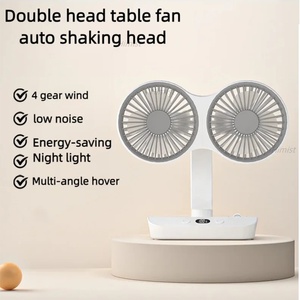 Double Head Desktop Oscillating <strong>Fan</strong> USB Rechargeable 4000mAh Battery Powered <strong>Portable</strong> Automatic Rotating Table <strong>Fan</strong> 4 Gear Wind - Product Image 4