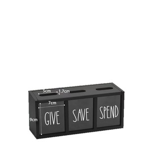 Caja de madera rectangular negra para ahorrar, guardar y gastar monedas y billetes, organizador de escritorio para niños de 5 a 7 años. - Product Image 4