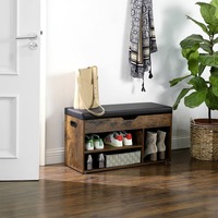 Banc de rangement à chaussures moderne en bois avec coussin et 3 compartiments, banc à chaussures d'entrée avec siège
