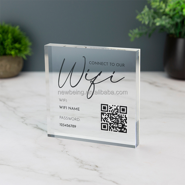 Wifi Acrylic Block Plaque With Password Info and QR Code Office Cafe Shop Internet