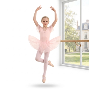In Stock Flutter Sleeve Girls <b>Ballet</b> Leotard with Sheer Chiffon <b>Tutu</b> Skirt Wholesale Cotton Spandex Training Dancewear - Product Image 1