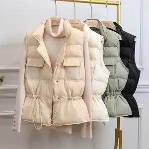 New Ultra Light Down Vest Mulheres Short Windproof Lightweight Warm Colete Feminino Branco Mulheres Vest Coat mangas