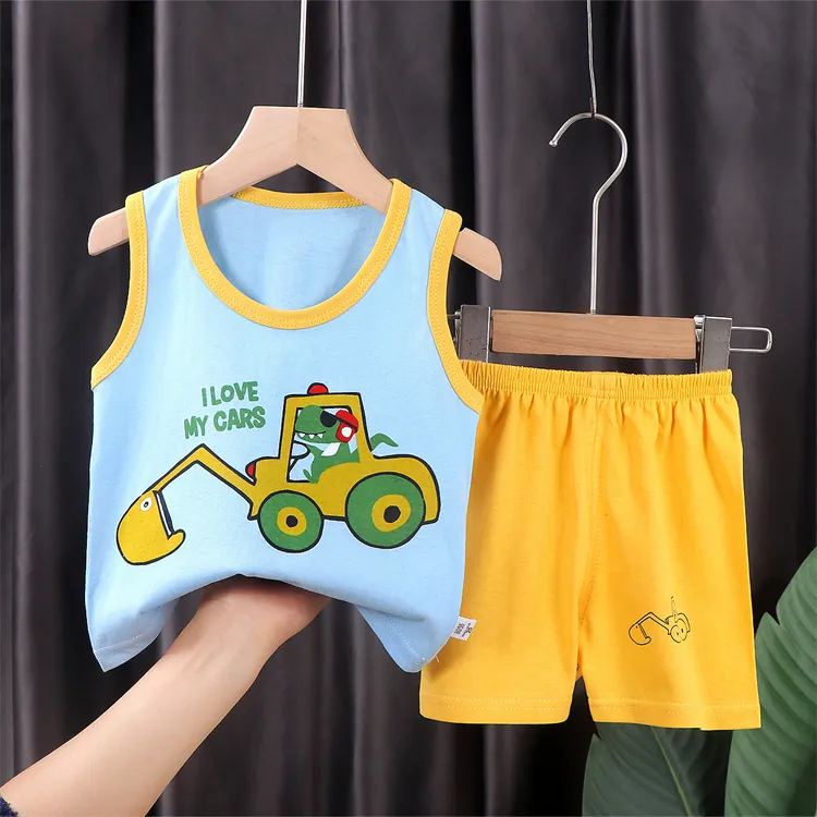 2 pcs baby boys summer clothing cute cartoon printing sleeveless tank tops shorts infant boy clothing sets