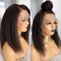 Perruque Luckroce Kinky Straight Lace Front en Cheveux Humains Vierges Brésiliens, Transparente pour Femmes Noires, 360 HD Personnalisable