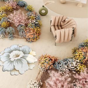 Tapis floral fait main personnalisé de haute qualité pour salon laine soie forme irrégulière tapis de fleur tapis de dessin animé tapete en laine - Product Image 1