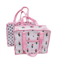 Tas Tote berlapis katun cetak blok India untuk wanita tas tangan besar rantai buka tutup untuk Perjalanan Ulang Tahun/hadiah Natal ide