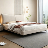 Modernes Bett mit Gebogenem Kopfteil und Stoffbezug, King-Size und Queen-Size Doppelbett mit Massivholzlatten für Hauptschlafzimmer