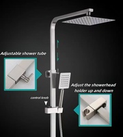 Ensemble de Douche Carré Moderne à Effet Pluie en Acier Inoxydable 304 Brossé, Colonne de Douche de Salle de Bain avec Mitigeur à Trois Fonctions
