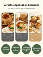 Vente en gros de pots alimentaires en papier kraft blanc avec logo personnalisé, gobelets à soupe jetables, bols à salade avec couvercle, revêtement simple ou double en PE