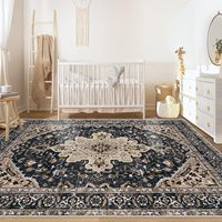 Tapis rétro à motif médaillon vieilli 6x9 beige et noir, grand, doux, à poils ras, lavable, antidérapant, pour chambre d'enfant, table à manger, décoration intérieure