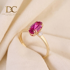 แหวนทองคำแท้ 14KT งานแฮนด์เมดใหม่ ประดับเพชรเลี้ยงในห้องปฏิบัติการและทัวร์มาลีนสีชมพูร้อนแรง สำหรับเครื่องประดับสั่งทำพิเศษสำหรับผู้หญิง - Product Image 4
