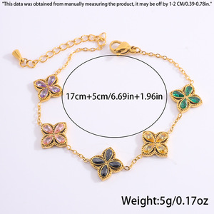 Pulsera de Trébol de Cuatro Hojas con Incrustaciones de Diamantes para Mujer, Chapada en Oro de 18K, Acero Inoxidable, Estilo Lujoso y de Alta Gama, Ginangstar - Product Image 6