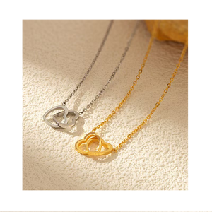Collar de Joyería de Lujo Ligero N9 Fashion INS, Collar de Acero de Titanio 18K con Doble Anillo en Forma de Corazón, Collar de Amor para Parejas, Regalo al por Mayor - Product Image 1