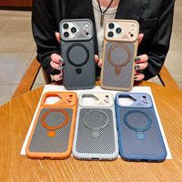 Coque de téléphone magnétique en fibre de carbone avec béquille intégrée pour iPhone 14, 15, 16, 17 et iPhone 17 Pro Max, coque de protection anti-chute