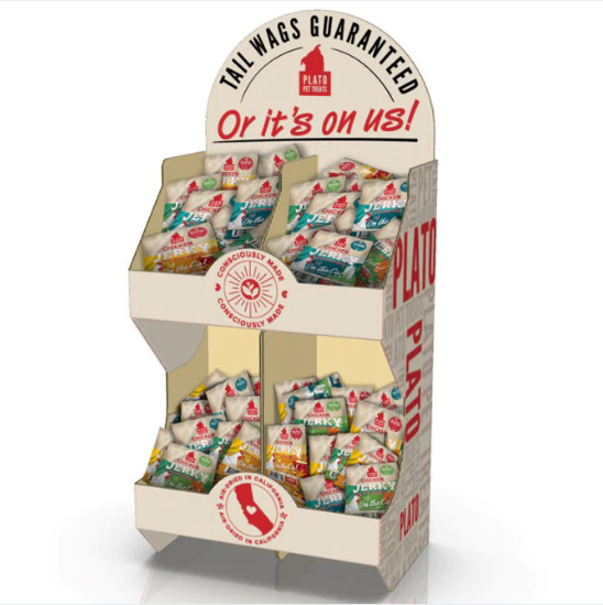 Customized Modern Pet Dog Treats Wood Floor Standing Display Stand with Storage for Pet Store Retail