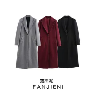 Manteau long à revers <span class=keywords><strong>en</strong></span> cuir de poisson vintage et écologique <span class=keywords><strong>pour</strong></span> <span class=keywords><strong>femme</strong></span>, fermeture à bouton unique, épaulettes, tissage lapin 9731147 - Product Image 4