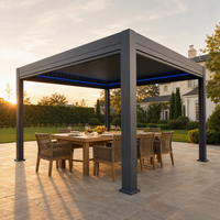 Pergola motorisée en aluminium noir à faible entretien 3x4m, résistante au vent, avec éclairage LED pour jardin, balcon et espace de loisirs extérieur