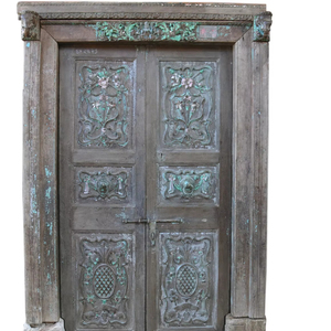 Artisanat Haswani, porte en bois de style antique avec cadre, design artisanal - Product Image 1