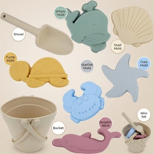 Ensemble de jouets de plage pour bébés avec logo personnalisé, seau à sable d'été, jeu en silicone souple écologique pour enfants, vente en gros DIY - Product Image 2