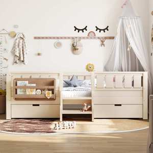<span class=keywords><strong>Lit</strong></span> plateforme pour enfants avec rangement intégré, bibliothèque, tiroirs et escalier à 2 marches, en bois massif moderne et écologique, taille double/grand <span class=keywords><strong>lit</strong></span> - Product Image 2