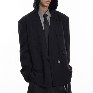 Weisilili OEM ODM <span class=keywords><strong>Blazer</strong></span> Nero <span class=keywords><strong>Oversize</strong></span> di Alta Qualità per <span class=keywords><strong>Uomo</strong></span>, Design alla Moda in Cotone con Spalline Personalizzate - Product Image 4