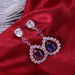 Orecchini Pendenti Classici da Donna con Zaffiro Blu, Taglio a Goccia, Cristallo e Strass, Gioielli da Sposa, Montatura a Griffe in Lega, Stile Goccia d'Acqua - Product Image 5