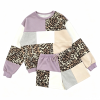 Ensemble 2 pièces pour femmes, sweat-shirt à col rond et short à taille élastique, imprimé léopard, style décontracté, tenue de rue
