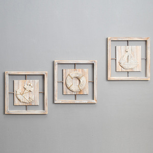 Decoración de Pared en Relieve 3D Estilo Mediterráneo, Marcos Cuadrados de Madera, Tema Oceánico, Arte para Sala de Estar o Bar - Product Image 2