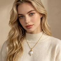 Collier tendance avec pendentif coquillage animal marin, étanche, anti-ternissement, plaqué or 18 carats PVD, perle, acier inoxydable
