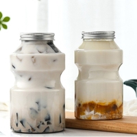 Gobelets en plastique PET carrés et ronds vides de 350 ml, 500 ml, 650 ml avec couvercle, pour boissons froides, thé au lait Boba, jus, bouteilles en plastique transparentes pour boissons