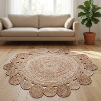 Tapis rond en jute naturel tressé, style bohème, écologique, fait main, à poils moyens, pour la décoration du salon