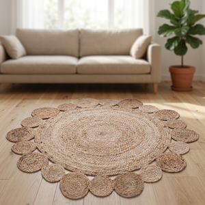 Tapis rond en jute naturel tressé, style bohème, écologique, fait main, à poils moyens, pour la décoration du salon - Product Image 2