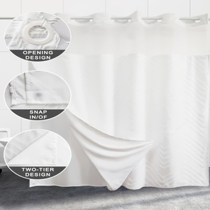 <span class=keywords><strong>Rideau</strong></span> de douche de salle de bain sans crochet de style Boho imperméable avec <span class=keywords><strong>tissu</strong></span> tissé à pompon pour la couverture de la <span class=keywords><strong>baignoire</strong></span> - Product Image 4